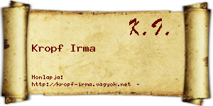 Kropf Irma névjegykártya